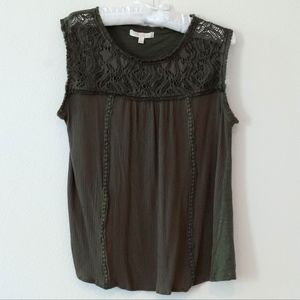 G Collection Hunter Green Top Lace Yoke Size L